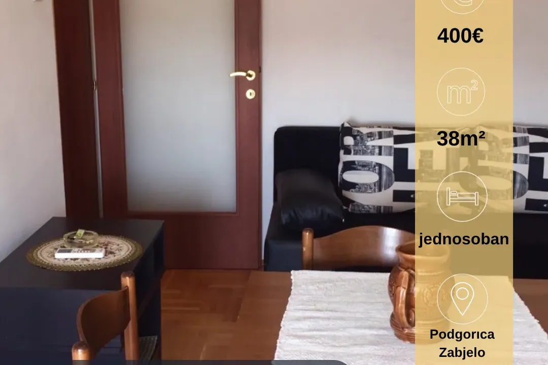 Rent, one bedroom apartment, 38m², Zabjelo, Podgorica