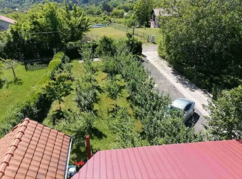 Pogled sa terase na uređeno dvorište puno zelenila. - image 4