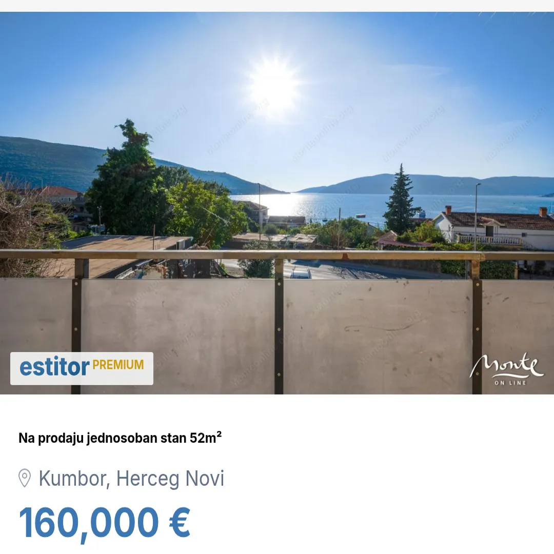 Prodaja, jednosoban stan, 52m², Kumbor, Herceg Novi