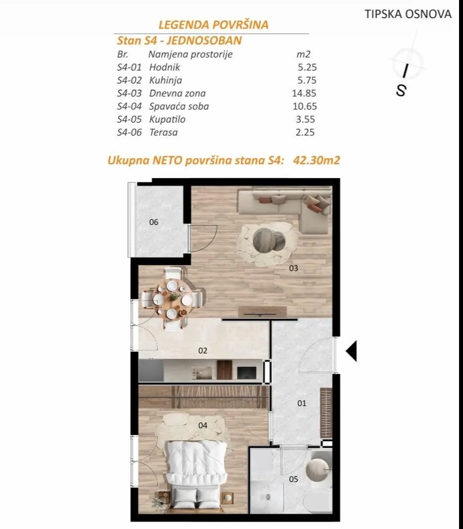 Prodaja, jednosoban stan, 40m², Zabjelo, Podgorica