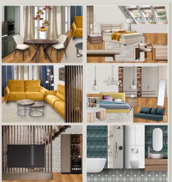 Kolaž prikazuje enterijer različitih prostorija sa modernim namještajem i detaljima. - image 5
