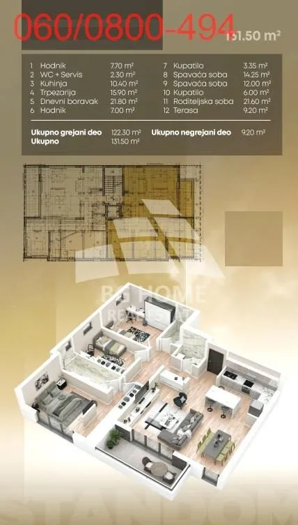 Prodaja, četvorosoban stan, 132m², Voždovac Sve Podlokacije, Beograd
