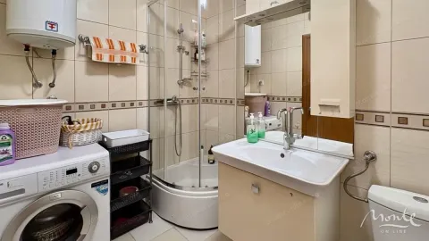 Kupatilo opremljeno tuš kabinom, umivaonikom, WC šoljom i veš mašinom. - image 15