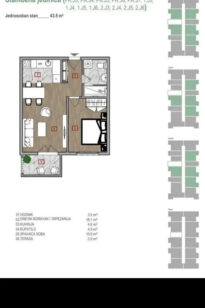 Sale, one bedroom apartment, 44m², Zabjelo, Podgorica