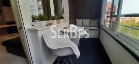 Zastakljeni balkon sa garniturom za sedenje i dekorativnim biljkama. - image 6
