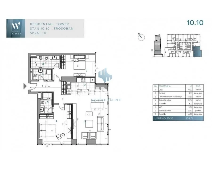 Prodaja, trosoban stan, 105m², Novi Beograd Blok 65, Novi Beograd Sve Podlokacije