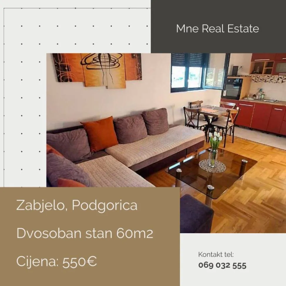 Izdavanje, jednosoban stan, 60m², Zabjelo, Podgorica