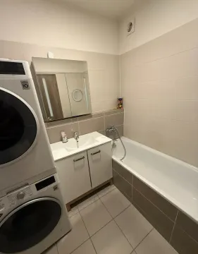 Uređeno kupatilo sa kadom, umivaonikom i mašinom za veš. - image 6