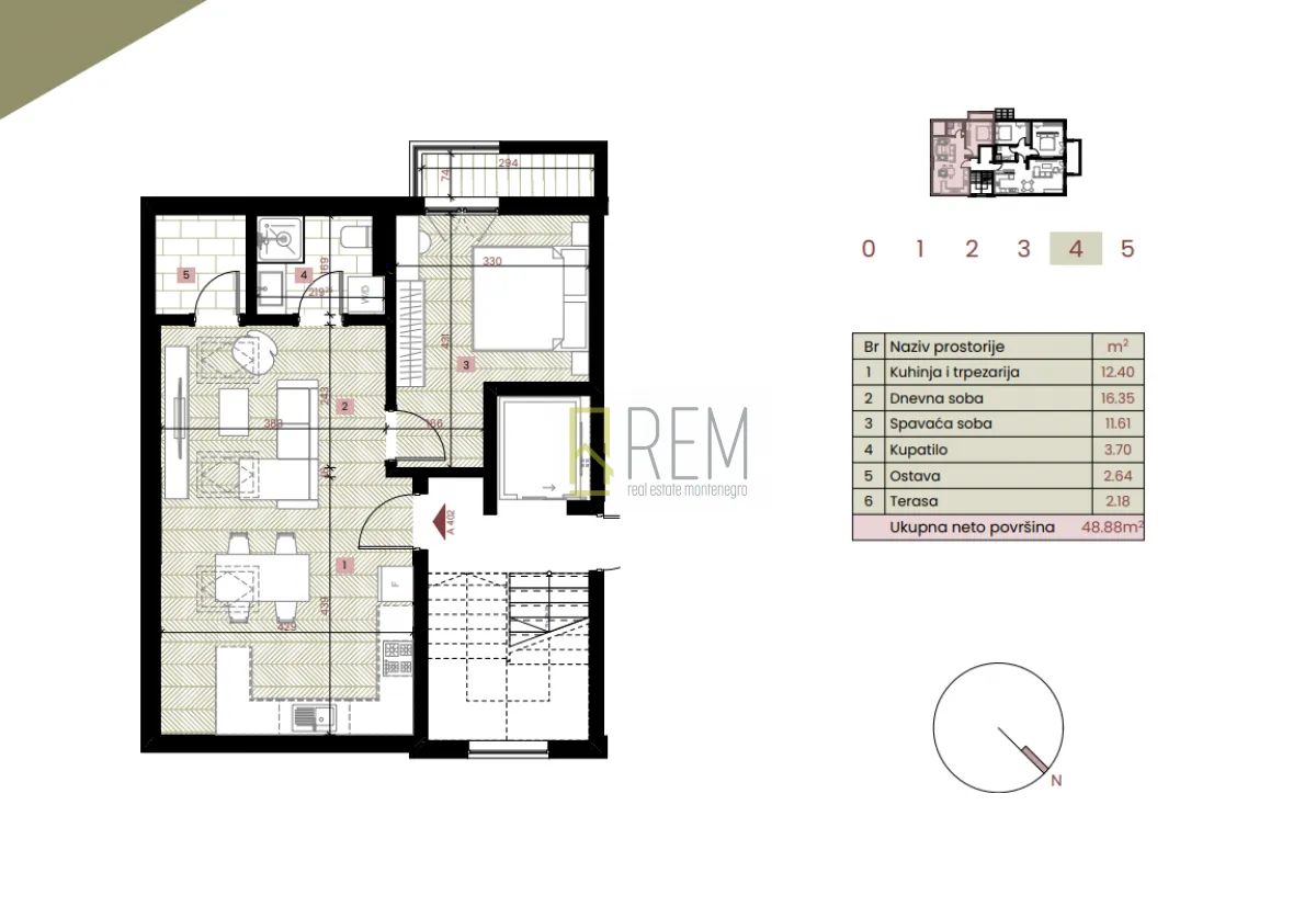 Prodaja, jednosoban stan, 49m², Gorica C, Podgorica