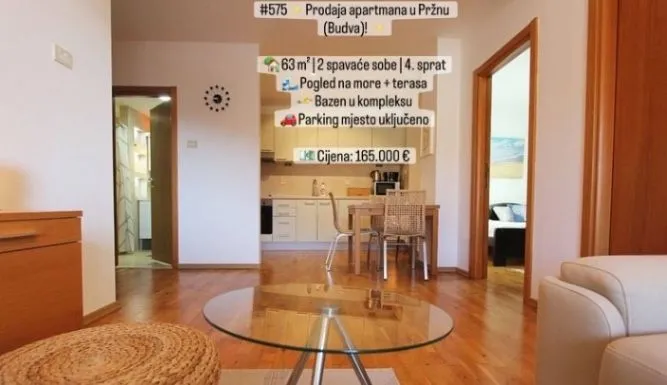 Prodaja, dvosoban stan, 63m², Pržno, Budva