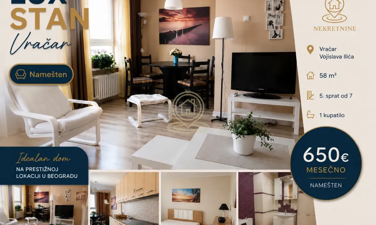 Rent, two bedroom apartment, 59m², Crveni Krst, Beograd