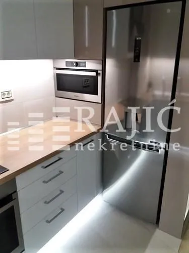 Modern kitchen with built-in appliances and cabinetry.