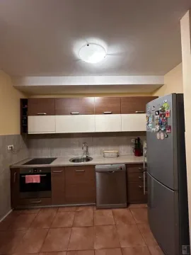 Kuhinja opremljena drvenim elementima, sudoperom, ugradnom rernom i frižiderom. - image 10
