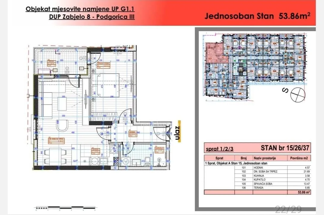 Prodaja, jednosoban stan, 49m², Zabjelo, Podgorica