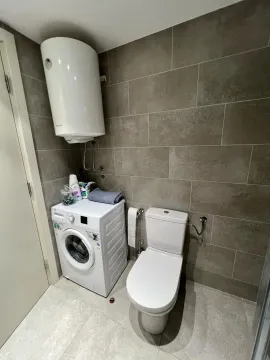 Bathroom equipped with a toilet, washing machine, and water heater. - image 13