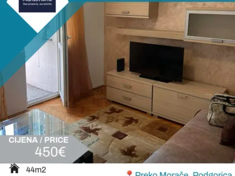 Rent, one bedroom apartment, 44m², Preko Morače, Podgorica