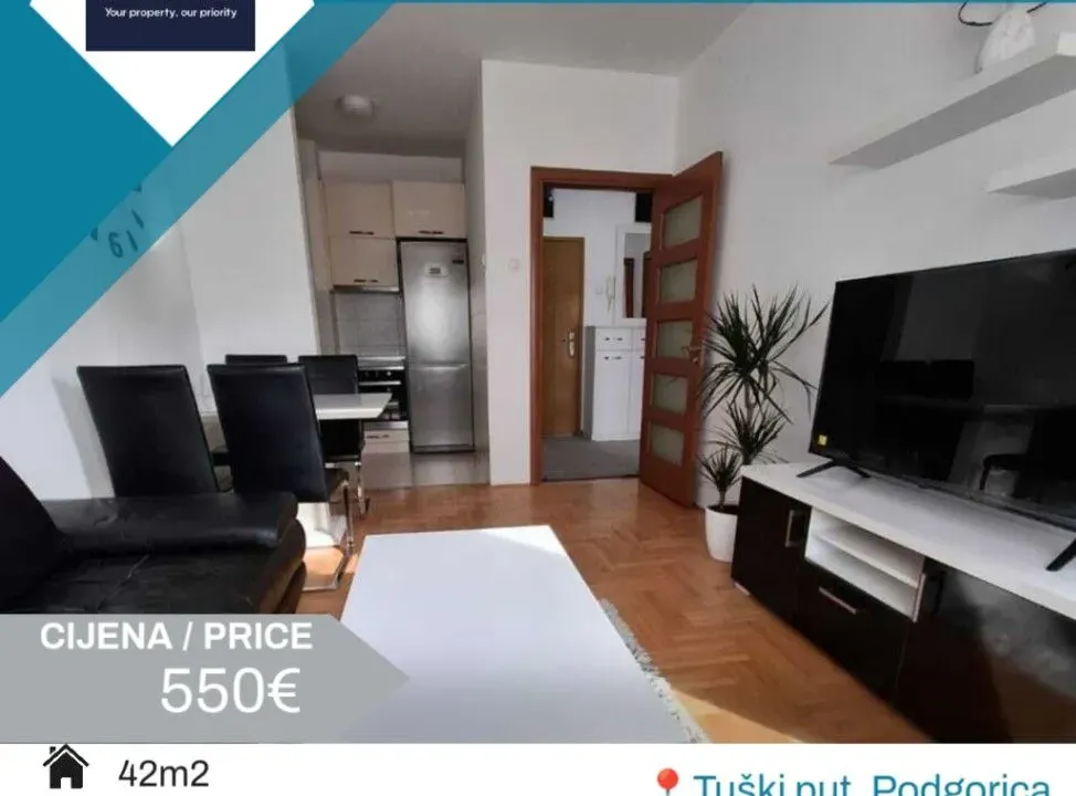 Rent, one bedroom apartment, 42m², Tuški Put, Podgorica