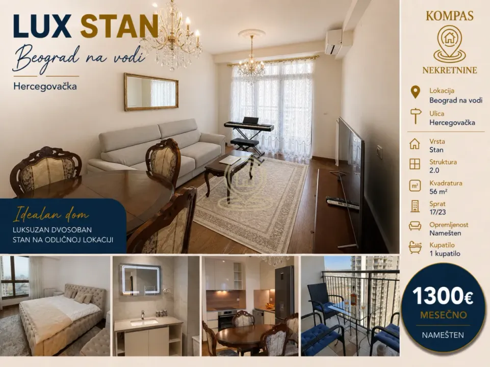 Rent, two bedroom apartment, 56m², Savski Venac, Beograd
