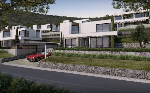 Spoljašnji izgled modernih vila sa uređenim dvorištem i parkingom. - image 5