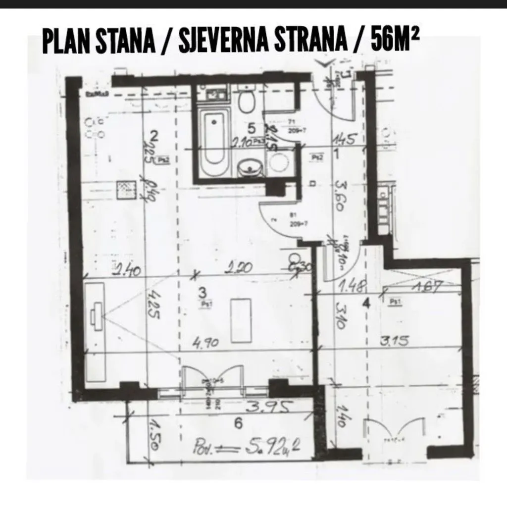 Osnovni plan stana sa rasporedom prostorija i dimenzijama.