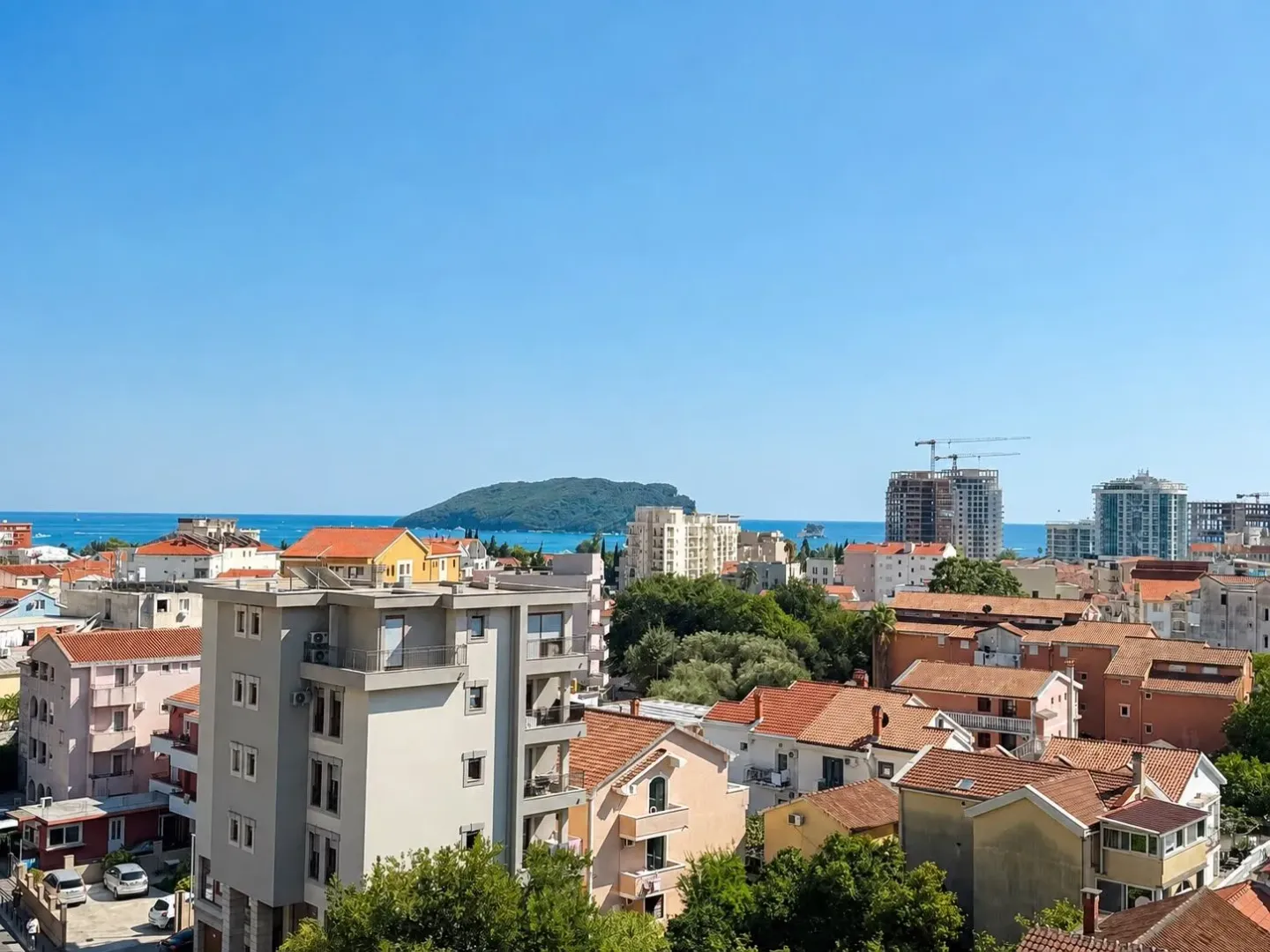 View from the terrace towards the town and the sea.