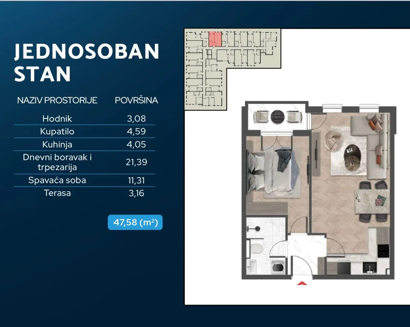 Sale, one bedroom apartment, 48m², Popovići, Bar