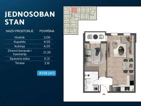 Prodaja, jednosoban stan, 48m², Popovići, Bar - image 2