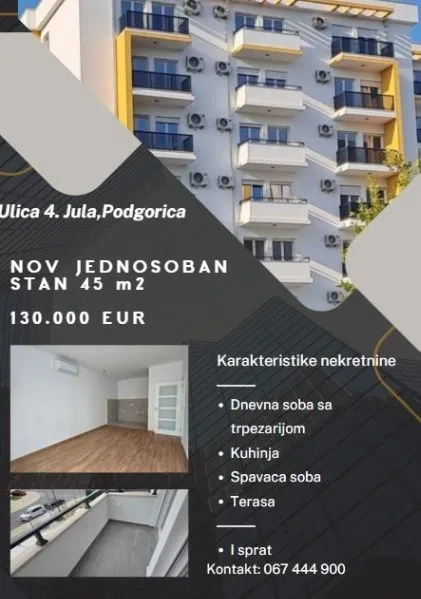Prodaja, jednosoban stan, 45m², Zabjelo, Podgorica