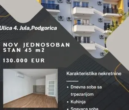 Prodaja, jednosoban stan, 45m², Zabjelo, Podgorica - image 1