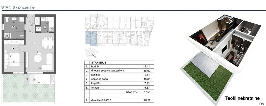 Sale, one bedroom apartment, 48m², Stari Banovci, Stara Pazova