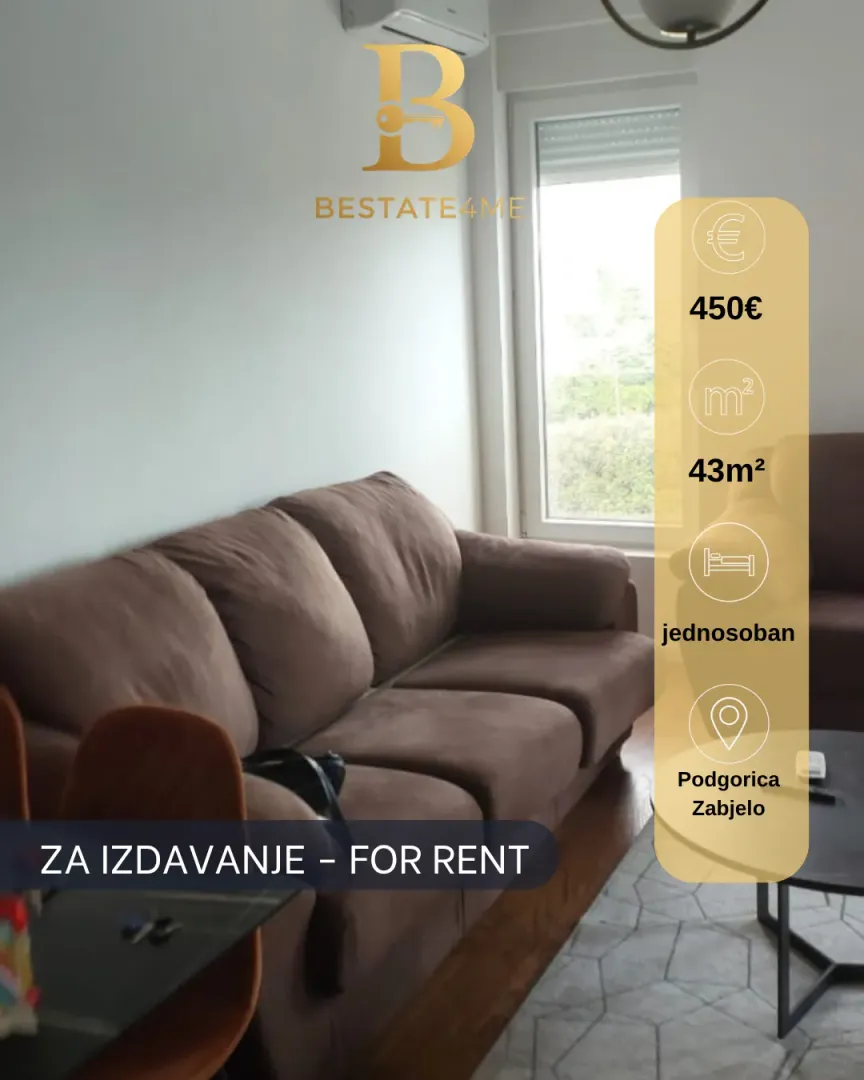 Rent, one bedroom apartment, 43m², Zabjelo, Podgorica
