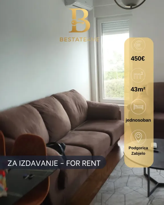 Rent, one bedroom apartment, 43m², Zabjelo, Podgorica
