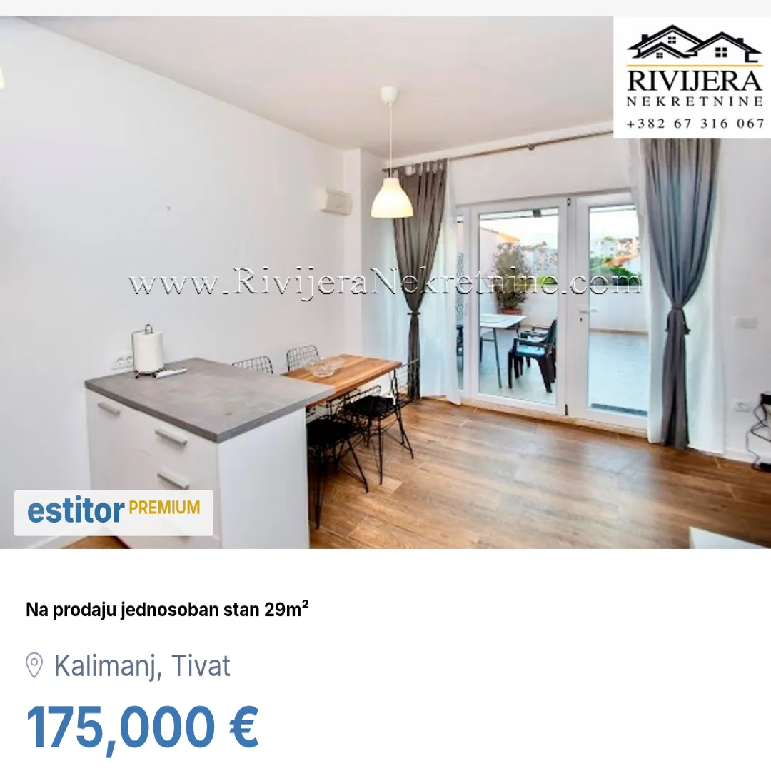 Prodaja, jednosoban stan, 29m², Kalimanj, Tivat