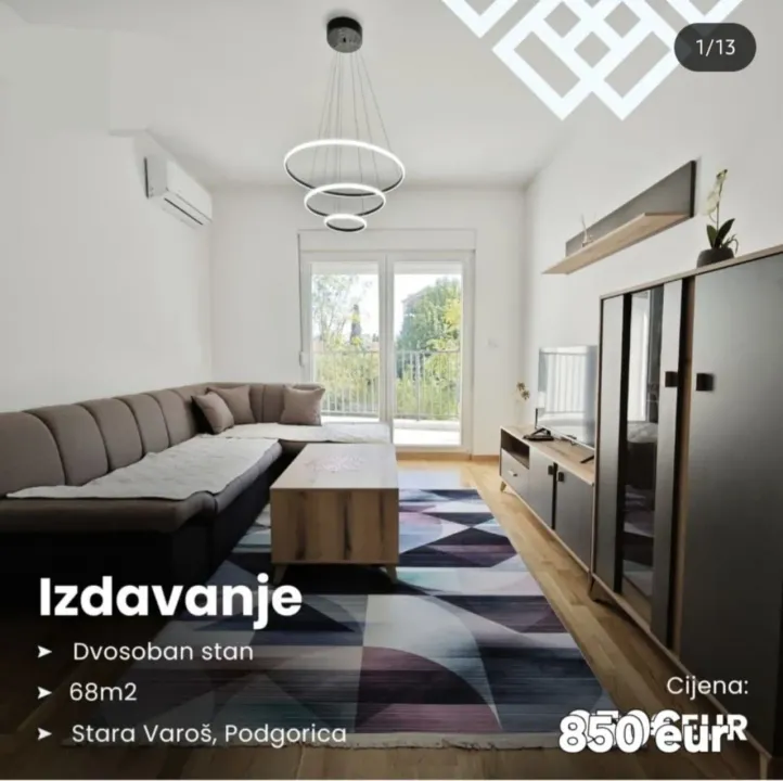 Izdavanje, dvosoban stan, 68m², Stara Varoš, Podgorica