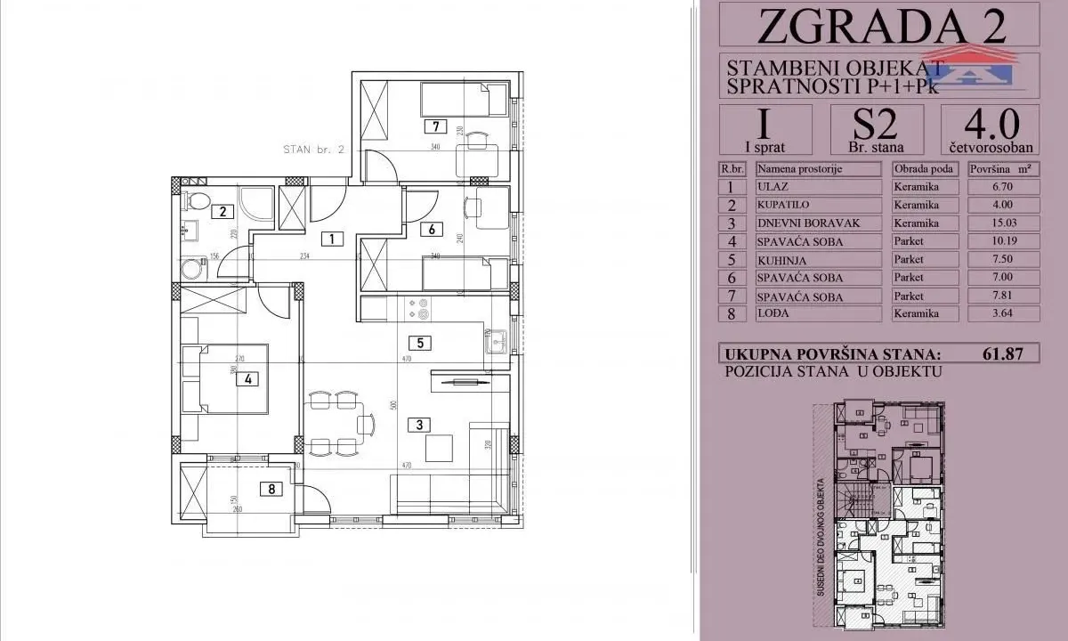 Prodaja, četvorosoban stan, 62m², Adice, Novi Sad Sve Podlokacije