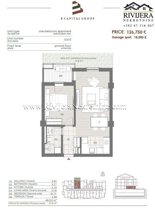 Prodaja, jednosoban stan, 48m², Topla, Herceg Novi