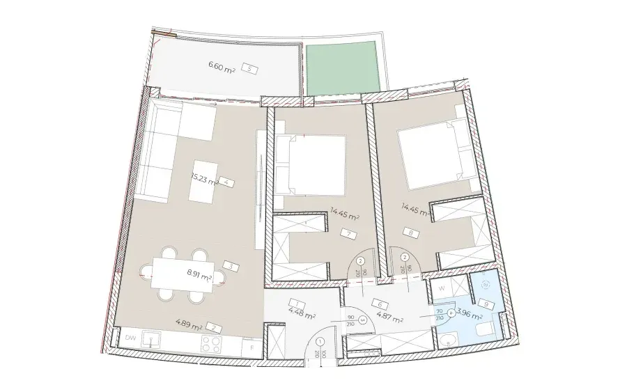 Sale, two bedroom apartment, 77m², Bečići, Budva