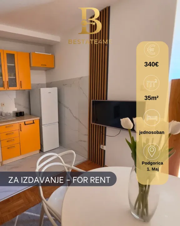 Rent, one bedroom apartment, 35m², 1 maj, Podgorica