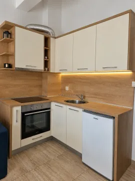 Small corner kitchen with wooden elements and built-in appliances. - image 3