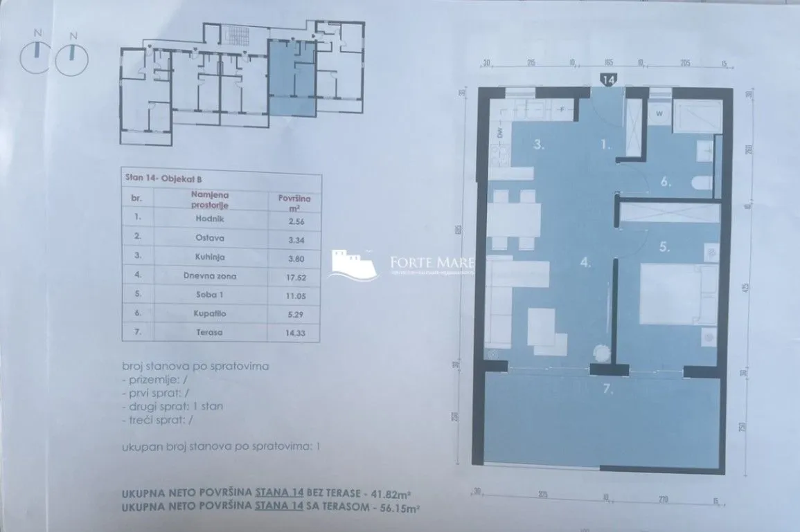 Prodaja, jednosoban stan, 56m², Baošići, Herceg Novi