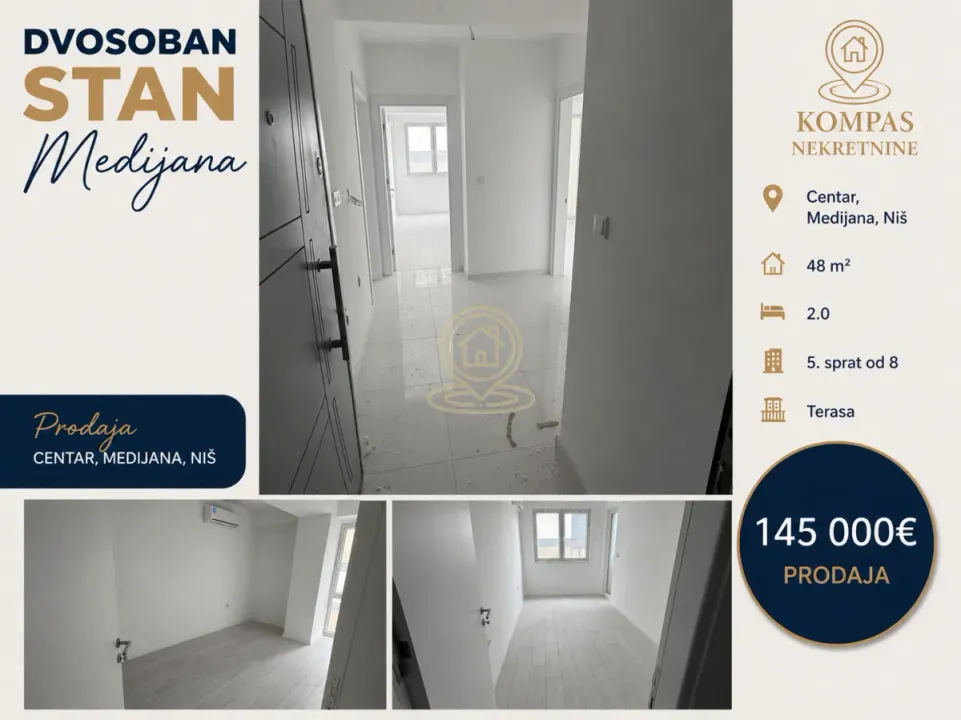Sale, two bedroom apartment, 48m², Medijana, Niš