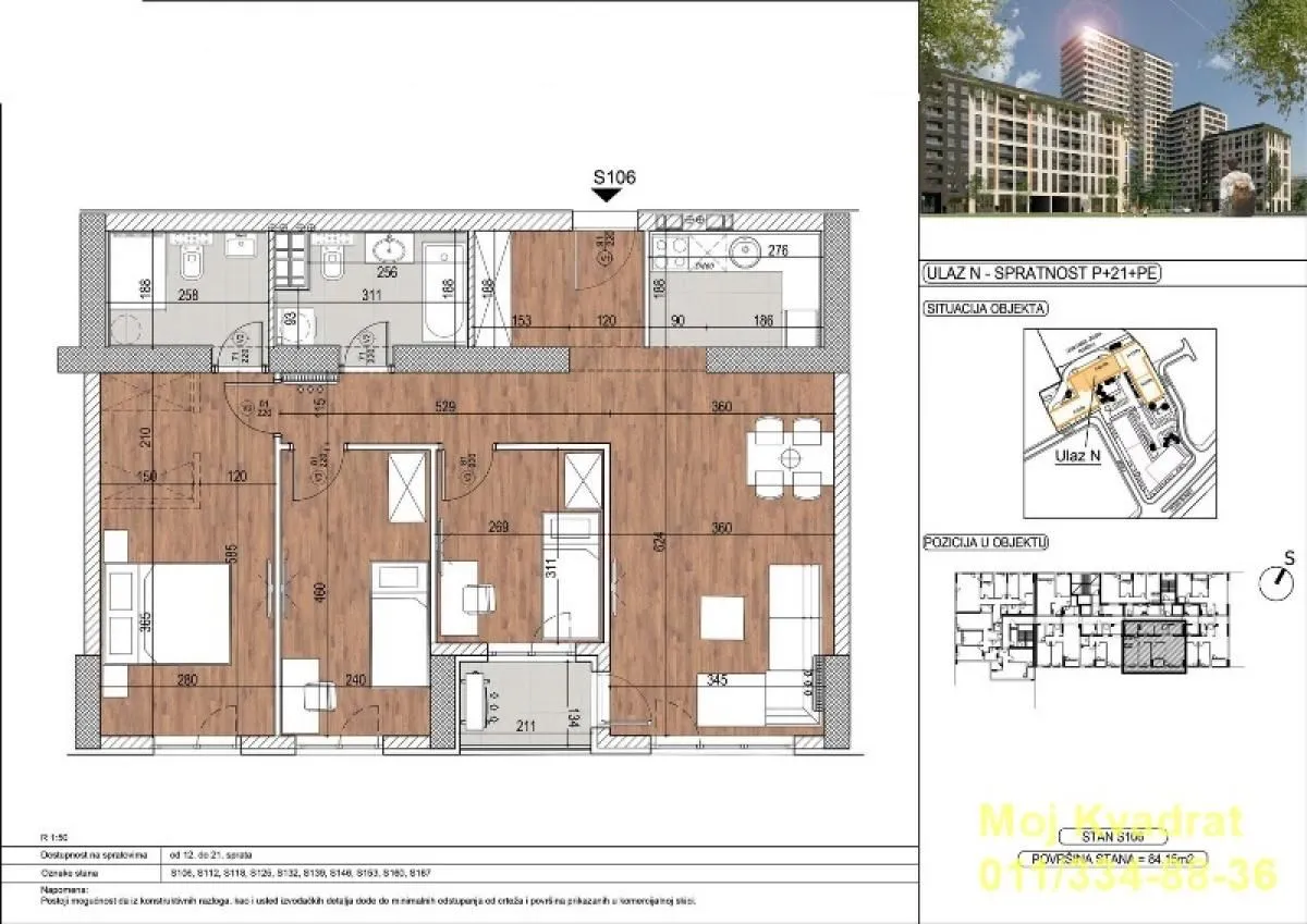 Sale, four bedroom apartment, 84m², Novi Beograd Blok 60, Novi Beograd Sve Podlokacije