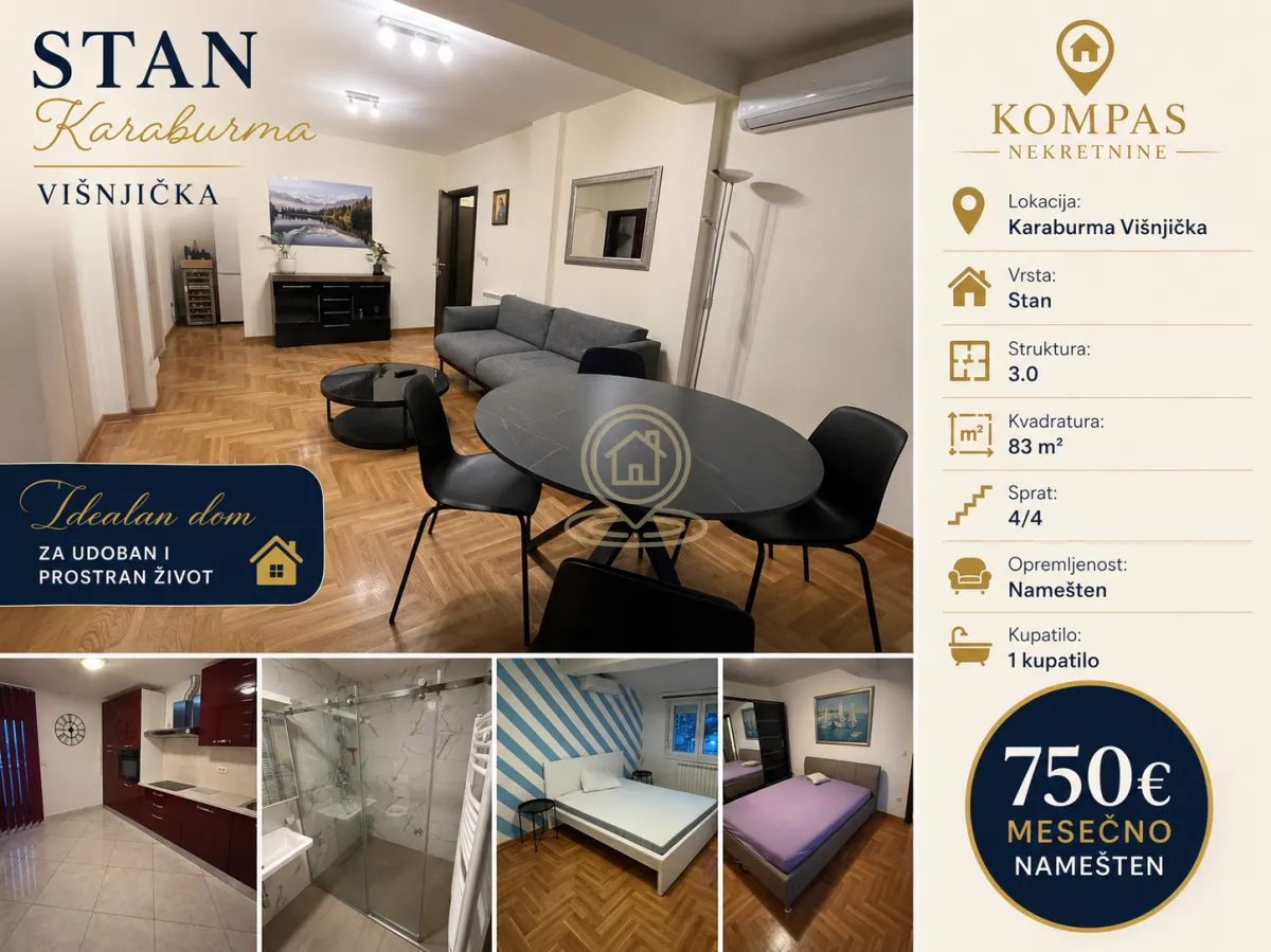 Rent, three bedroom apartment, 83m², Karaburma, Palilula Sve Podlokacije