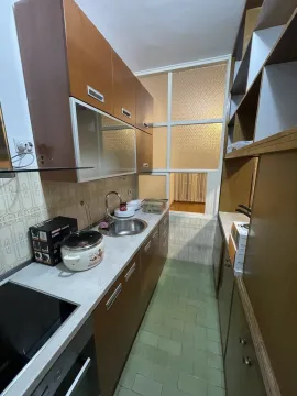 Uskopoljna kuhinja sa drvenim elementima i zelenim pločicama. - image 6