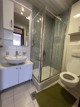 Compactly equipped bathroom with a shower cabin, sink, and toilet. - image 5