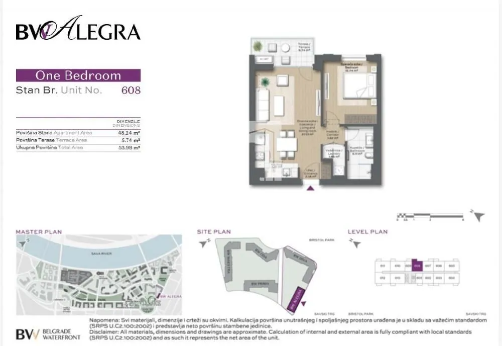 Sale, two bedroom apartment, 54m², Savski Venac, Beograd