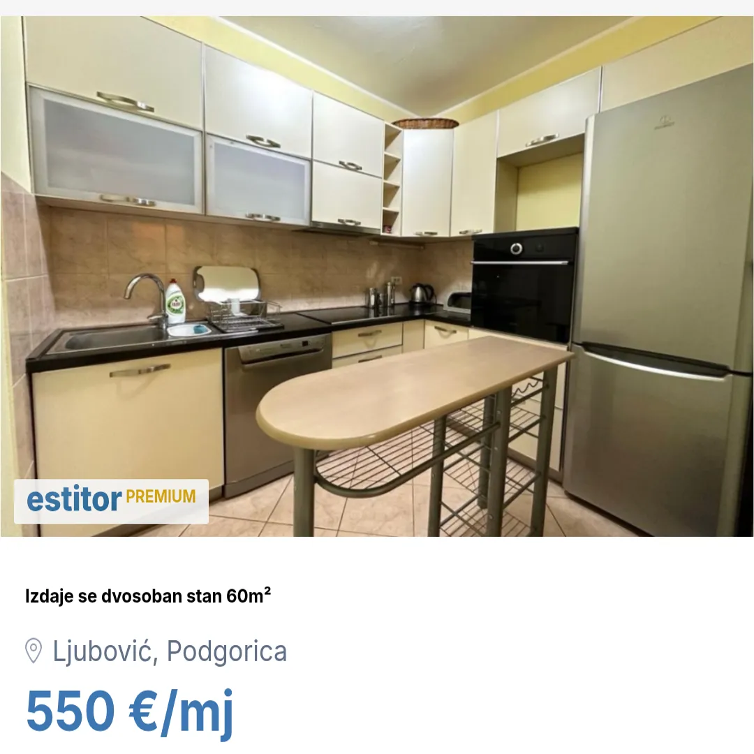 Izdavanje, dvosoban stan, 60m², Ljubović, Podgorica