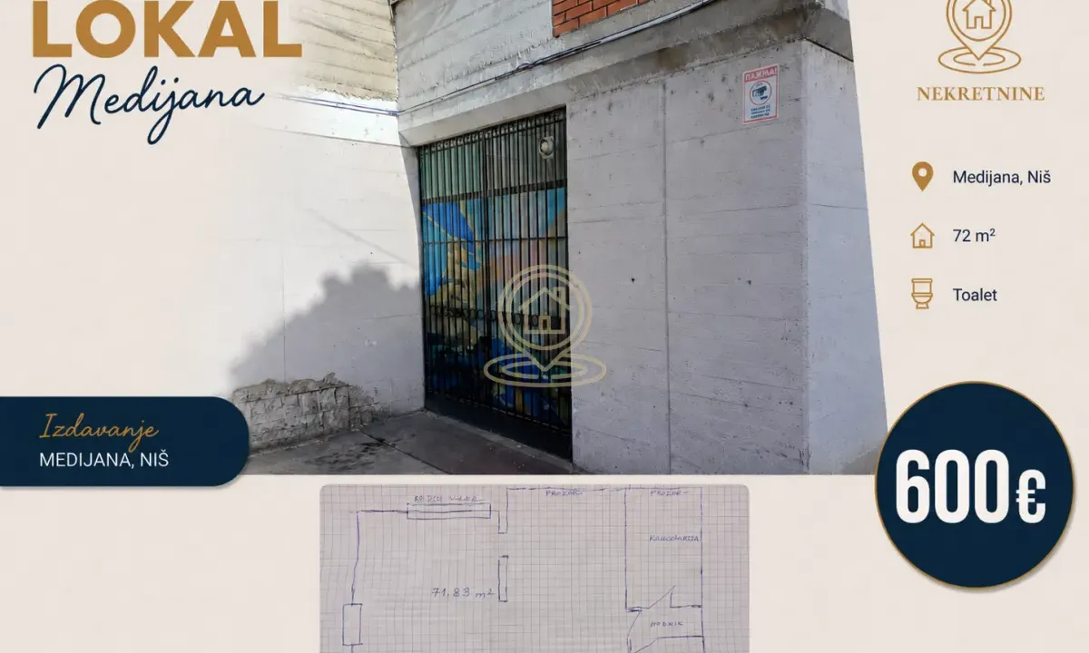 Izdavanje, poslovni prostor, 72m², Medijana, Niš
