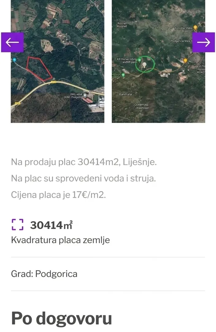 Prodaja, plac, 30414m², Lješanska Nahija, Podgorica