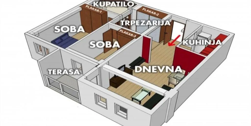 Izdavanje, dvosoban stan, 65m², Preko Morače, Podgorica